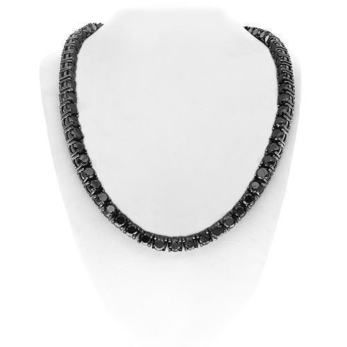 10K Gold Black Rhodium Plated Mens Diamond Tennis Chain with Black Diamonds 143.00 Ctw