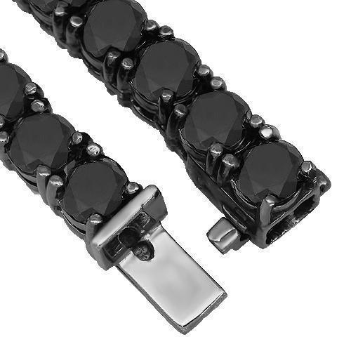 10K Gold Black Rhodium Plated Mens Diamond Tennis Chain with Black Diamonds 143.00 Ctw