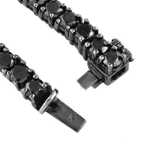 10K Gold Black Rhodium Plated Mens Diamond Tennis Chain With Black Diamonds 33.50 Ctw