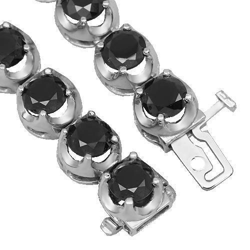 10K White Gold Mens Black Diamond Tennis Chain 76.08 Ctw