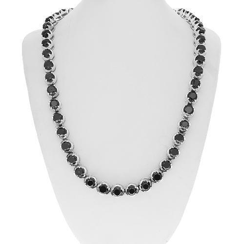 10K White Gold Mens Black Diamond Tennis Chain 76.08 Ctw