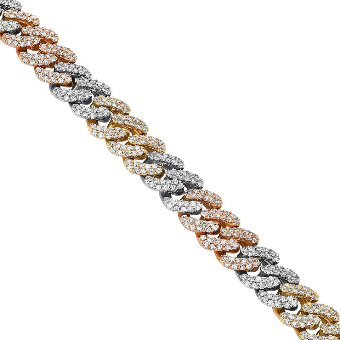 14K Tri-Color Gold Diamond Miami Cuban Chain 13 mm Ctw