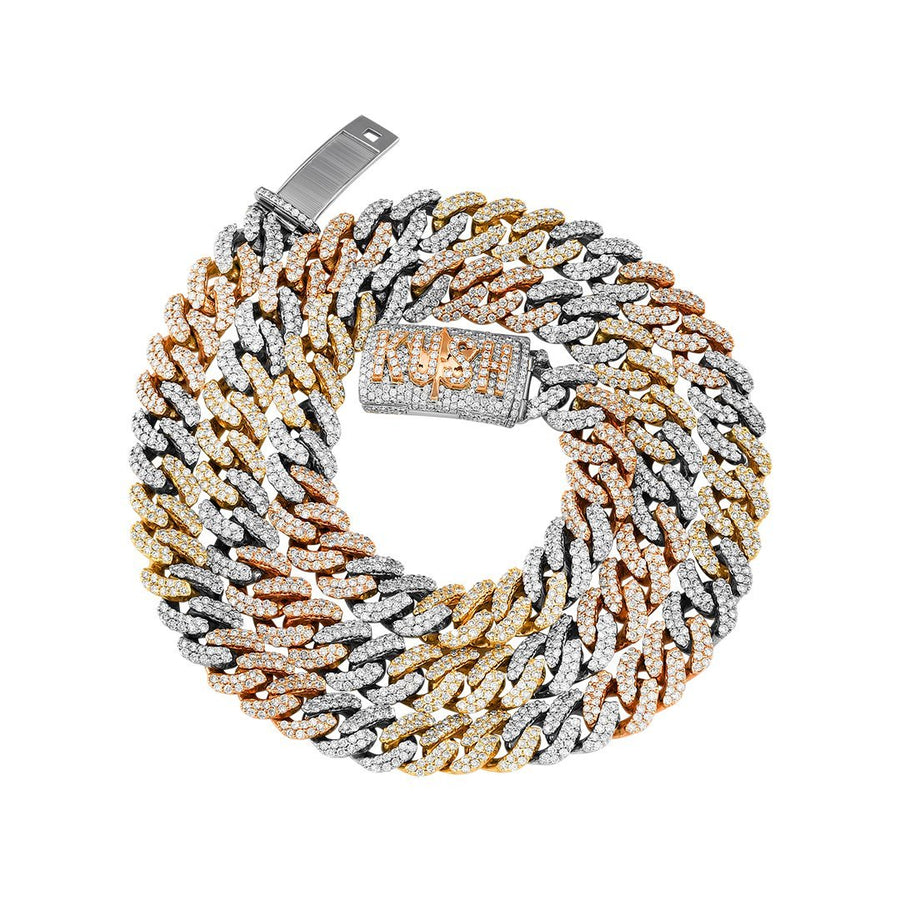 14K Tri-Color Gold Diamond Miami Cuban Chain 30.55 Ctw 13 mm