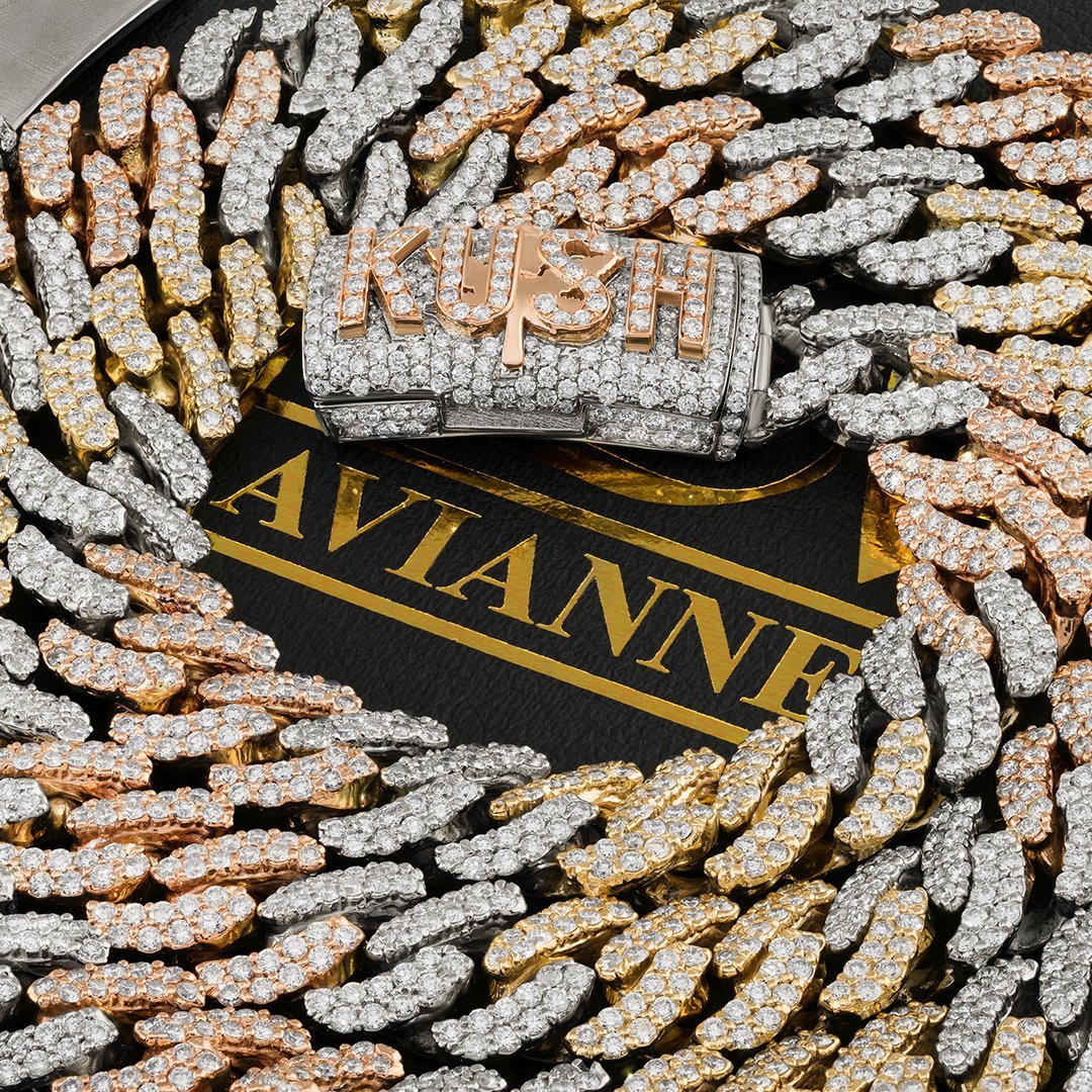 14K Tri-Color Gold Diamond Miami Cuban Chain 13 mm Ctw