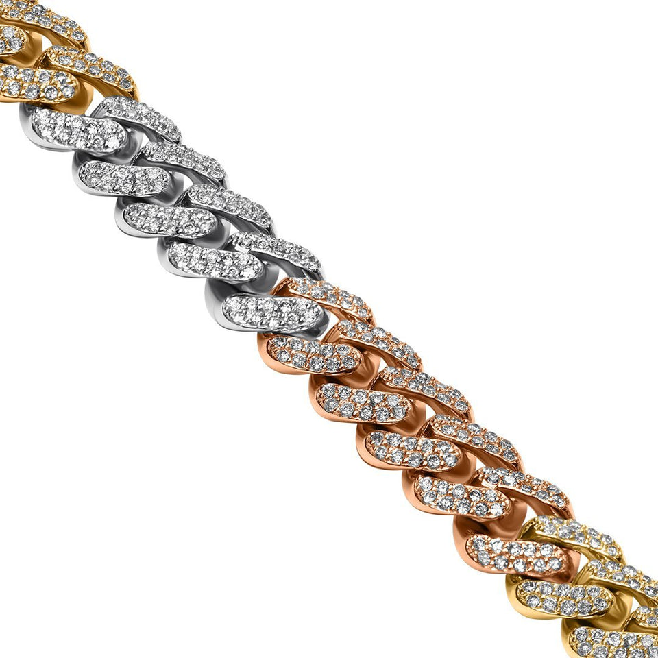 14k Tri Tone Gold Diamond Cuban Chain 11.42 Ctw Avianne Jewelers