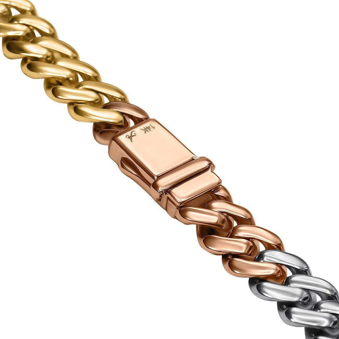 14k Tri Tone Gold Diamond Cuban Chain 11.42 Ctw Avianne Jewelers