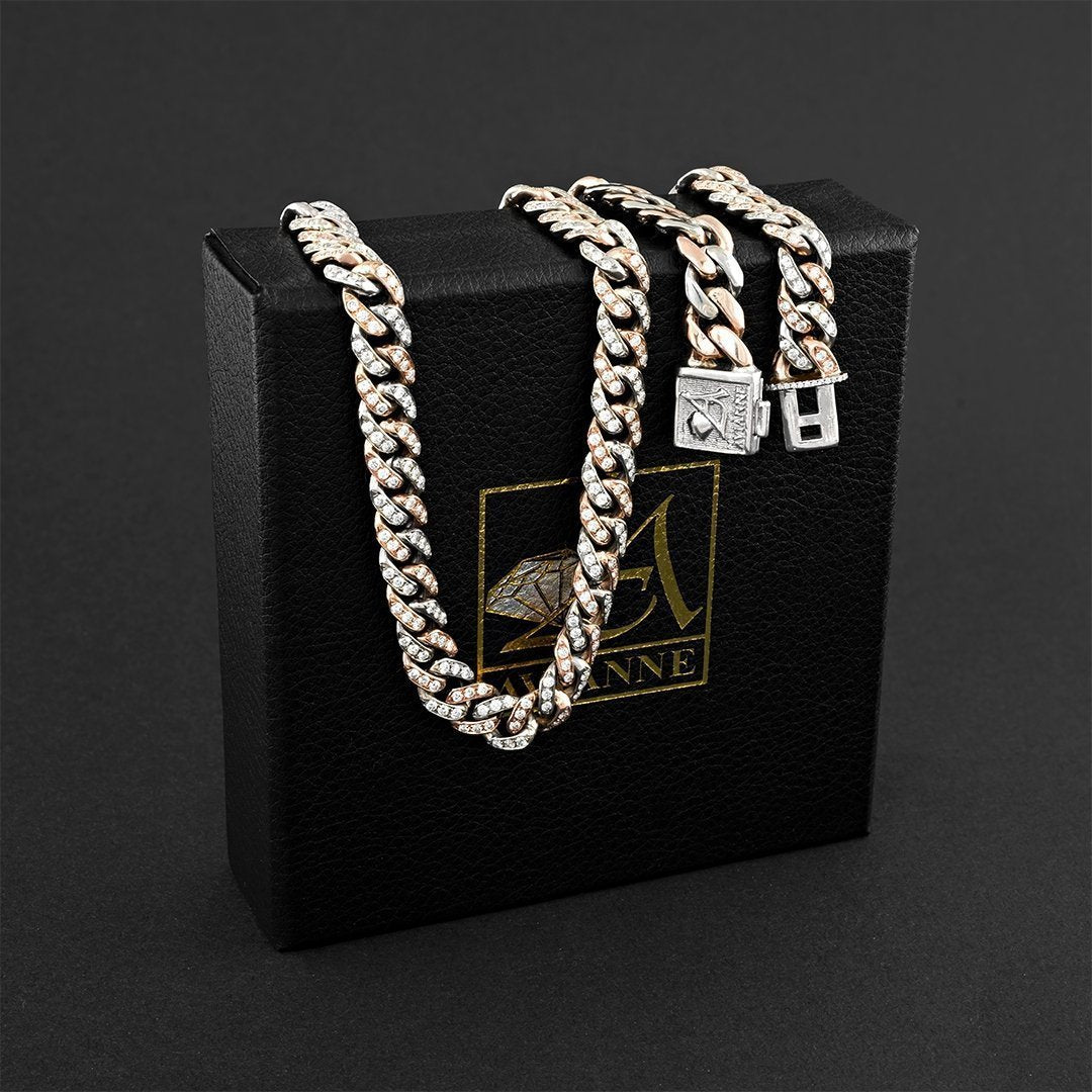 14K Two Tone Gold Diamond Cuban Chain 15 Ctw 24 Inches 9 mm