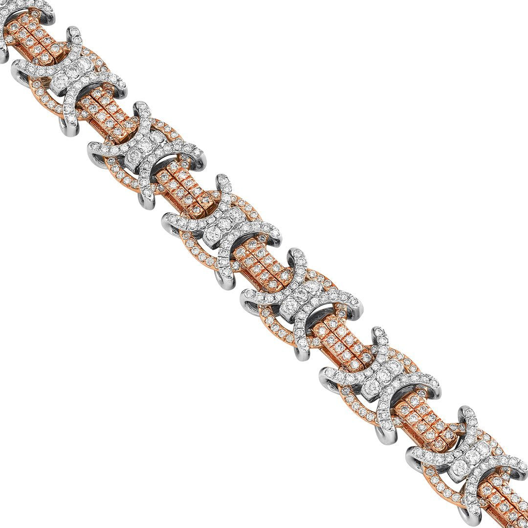 14K Two Tone Gold Diamond Double C Link Chain 39.18 Ctw 15 mm