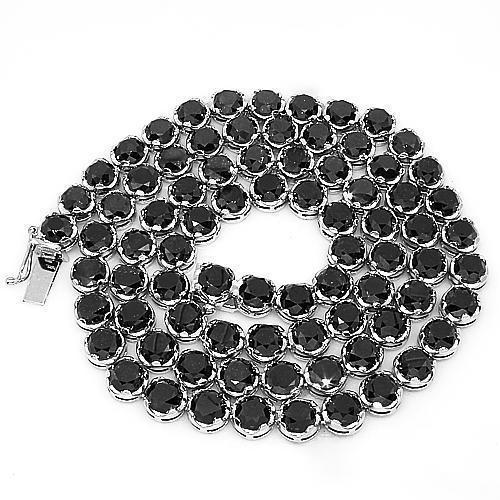 14K White Gold Mens Black Diamond Tennis Chain 200.00 Ctw