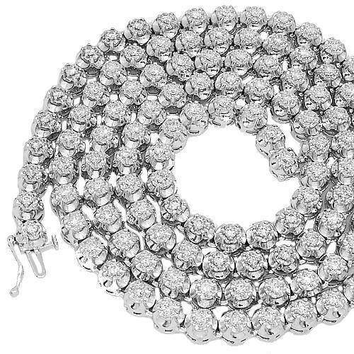 14K White Gold Mens Diamond Tennis Chain 9.00 Ctw