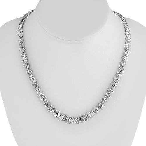 14K White Solid Gold Womens Diamond Necklace 13.90 Ctw