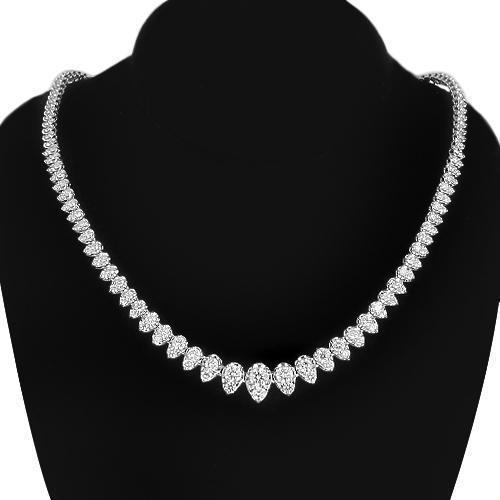 14K White Solid Gold Womens Diamond Necklace 4.00 Ctw