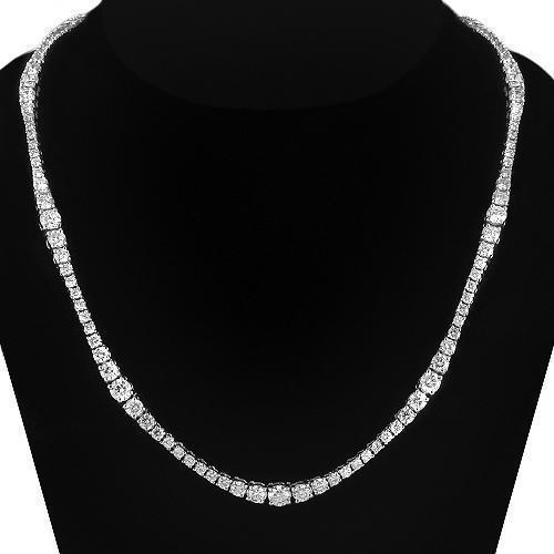 14K White Solid Gold Womens Diamond Necklace 8.00 Ctw