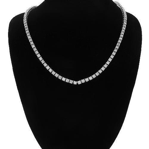 14K White Solid Gold Womens Diamond Tennis Necklace Chain 6.75 Ctw