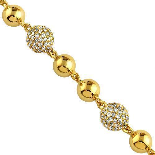 14K Yellow Solid Gold Ball Bead Diamond Chain 23.00 Ctw