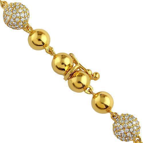 14K Yellow Solid Gold Ball Bead Diamond Chain 23.00 Ctw