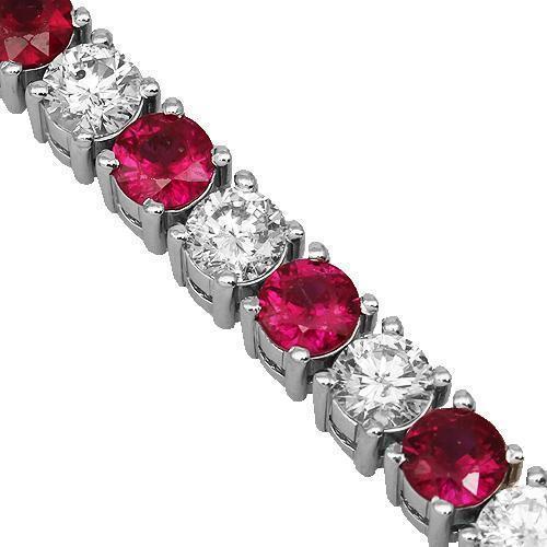 18K White Gold Mens Custom Birdman Diamond Ruby Tennis Chain 63.00 Ctw