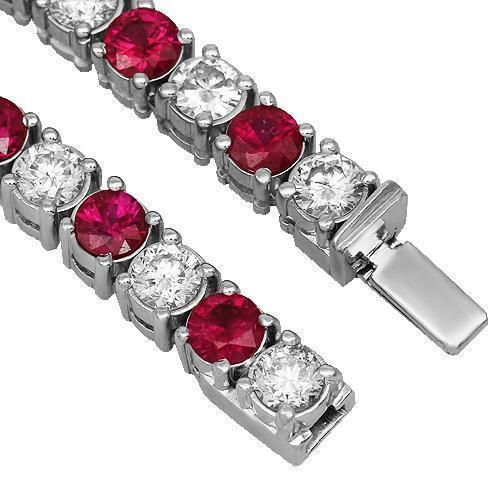 18K White Gold Mens Custom Birdman Diamond Ruby Tennis Chain 63.00 Ctw