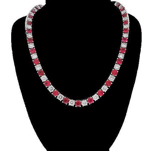 18K White Gold Mens Custom Birdman Diamond Ruby Tennis Chain 63.00 Ctw