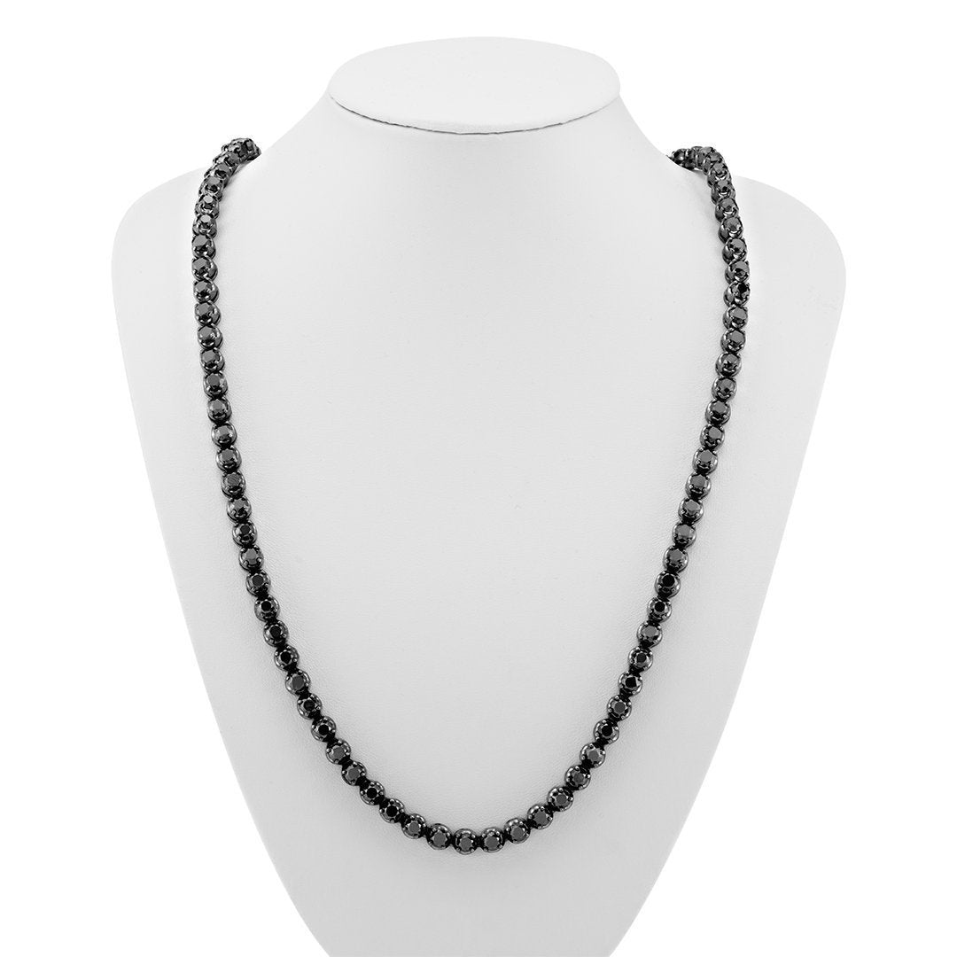 Black Diamonds Tennis Chain Necklace in 10k Rhodium Plated Gold 33 Inches 95 Ctw 7 mm