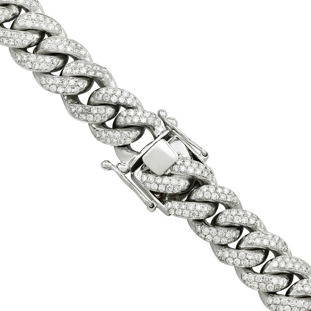 Diamond Cuban Link Chain in 14k White Gold 17 inches 21.11 Ctw 14.5 mm