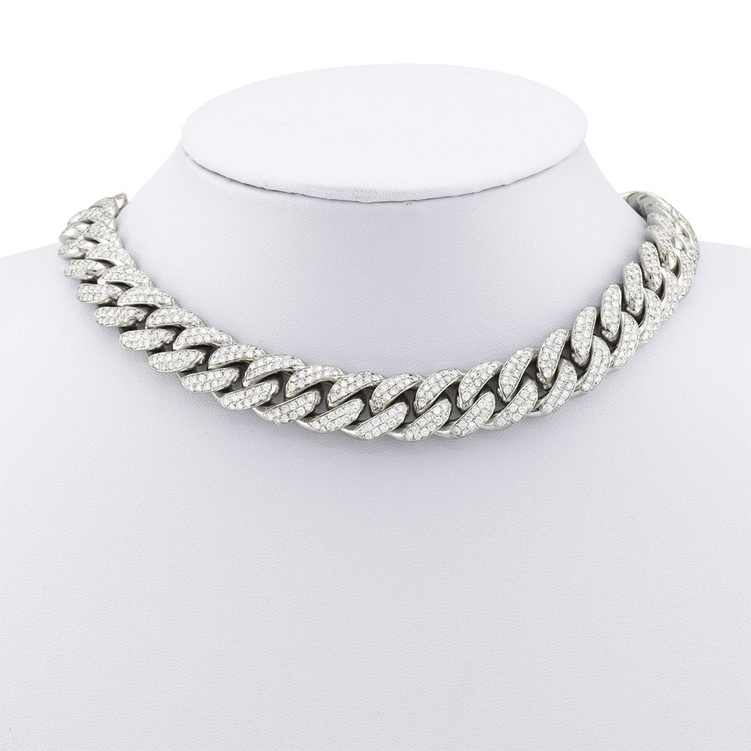 Diamond Cuban Link Chain in 14k White Gold 17 inches 21.11 Ctw 14.5 mm