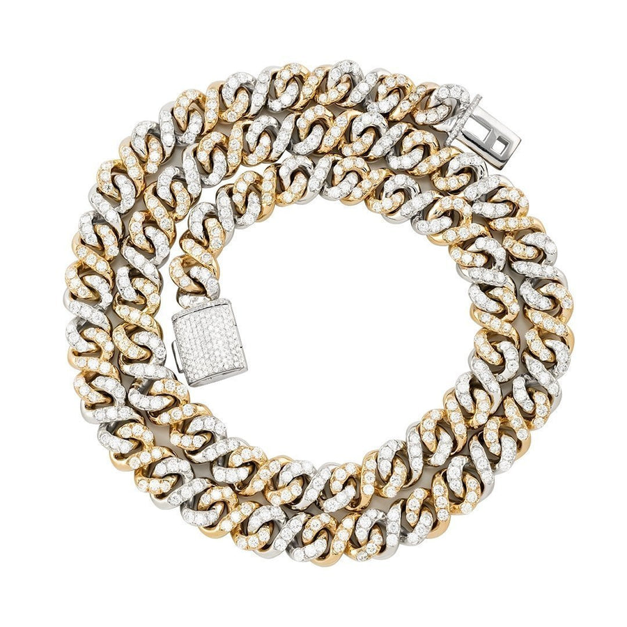 Two Tone Gold Diamond Infinity Cuban Link Chain 21.5 Inches 9 mm 18 Ctw