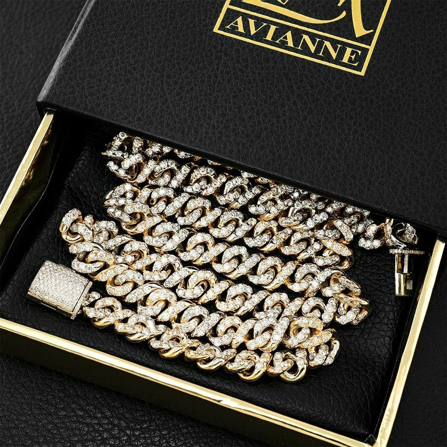 Two Tone Gold Diamond Infinity Cuban Link Chain 21.5 Inches 9 mm 18 Ctw