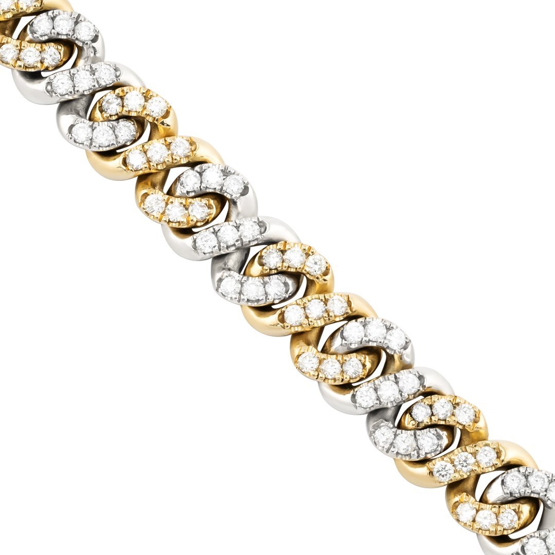 Two Tone Gold Diamond Infinity Cuban Link Chain 21.5 Inches 9 mm 18 Ctw