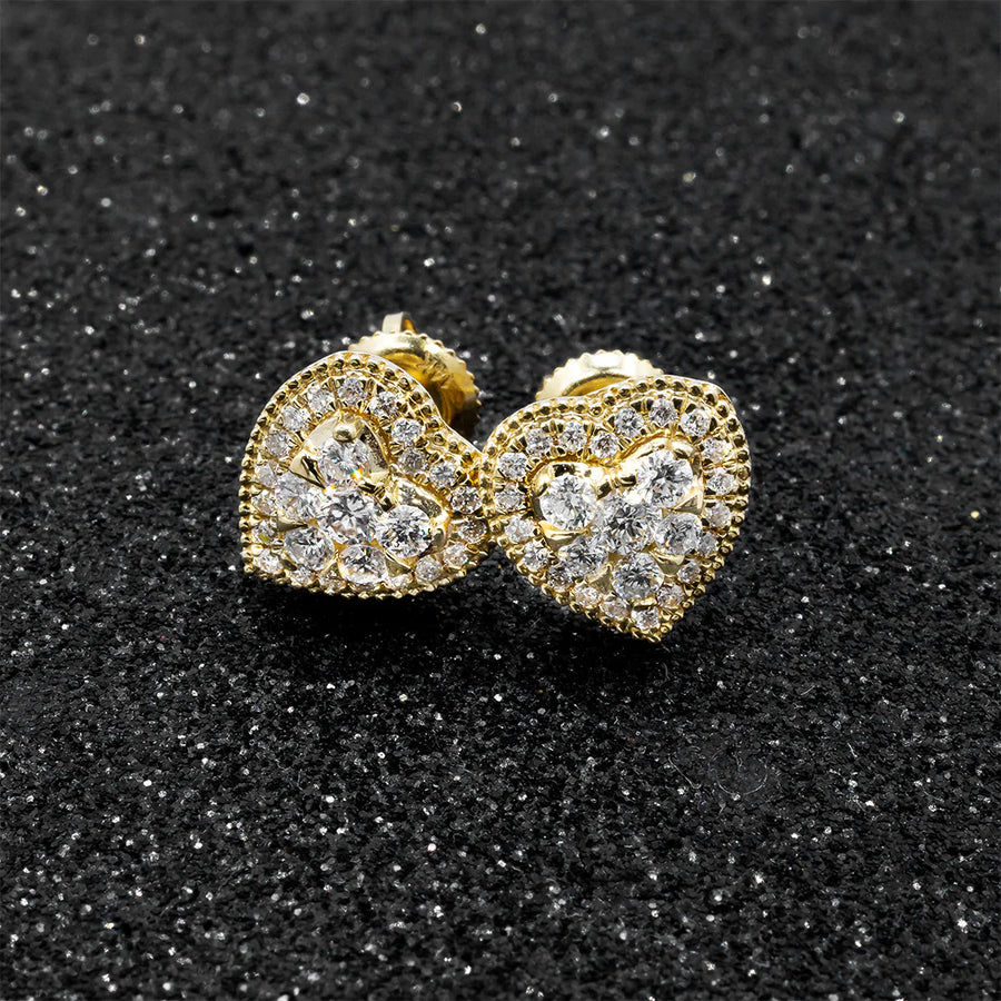 14k Yellow Gold Diamond Heart Shaped Stud Earrings 0.79 ctw