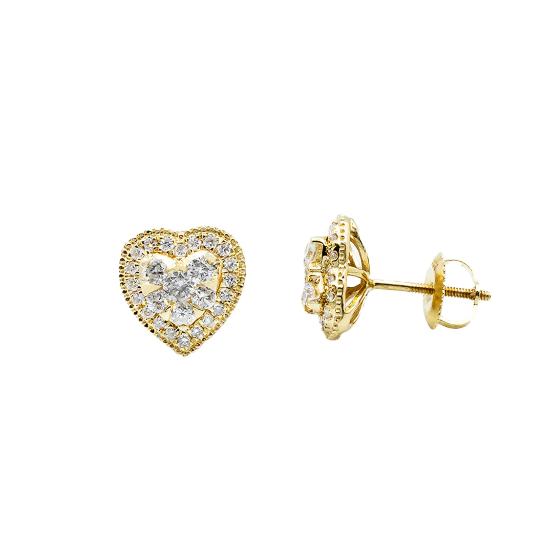 14k Yellow Gold Diamond Heart Shaped Stud Earrings 0.79 ctw