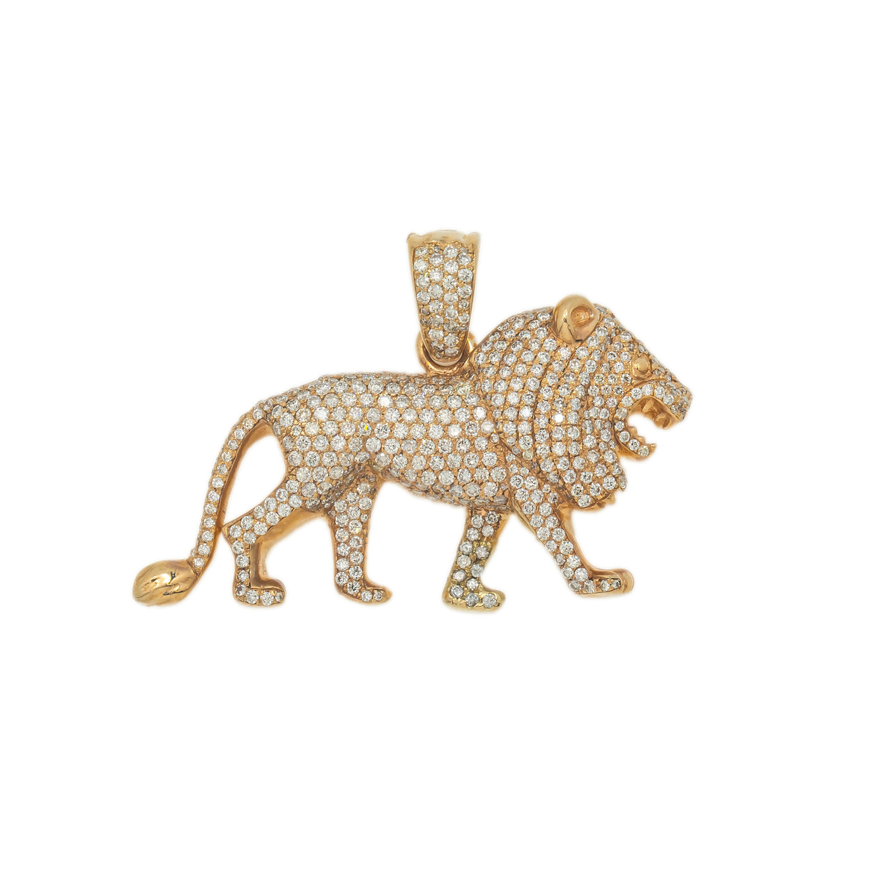 14k Yellow Gold & Diamond Lion Pendant 3.50 ctw