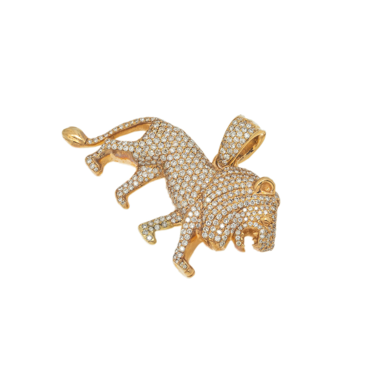 14k Yellow Gold & Diamond Lion Pendant 3.50 ctw