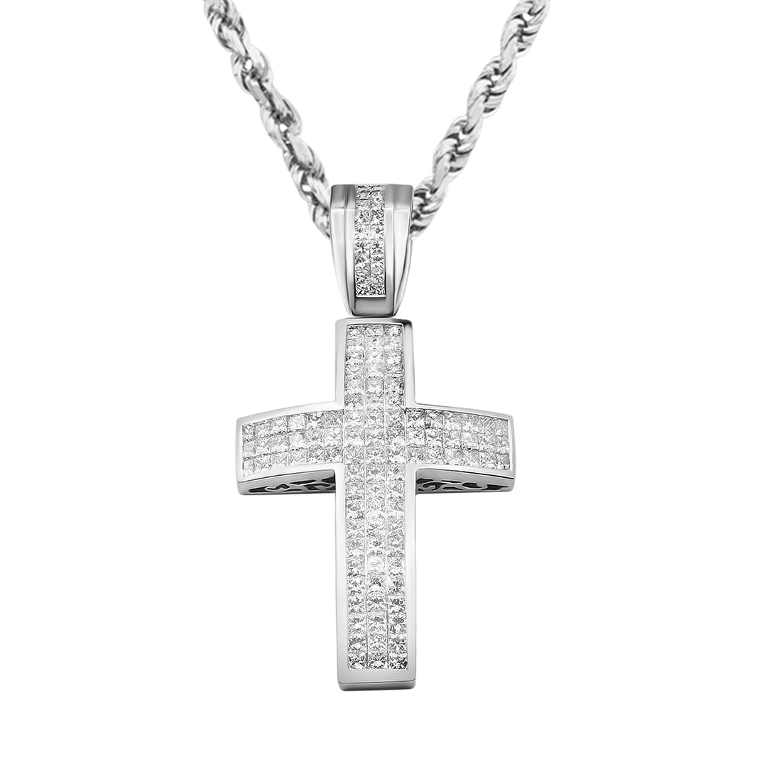 Diamond Princess Cut Cross Pendant