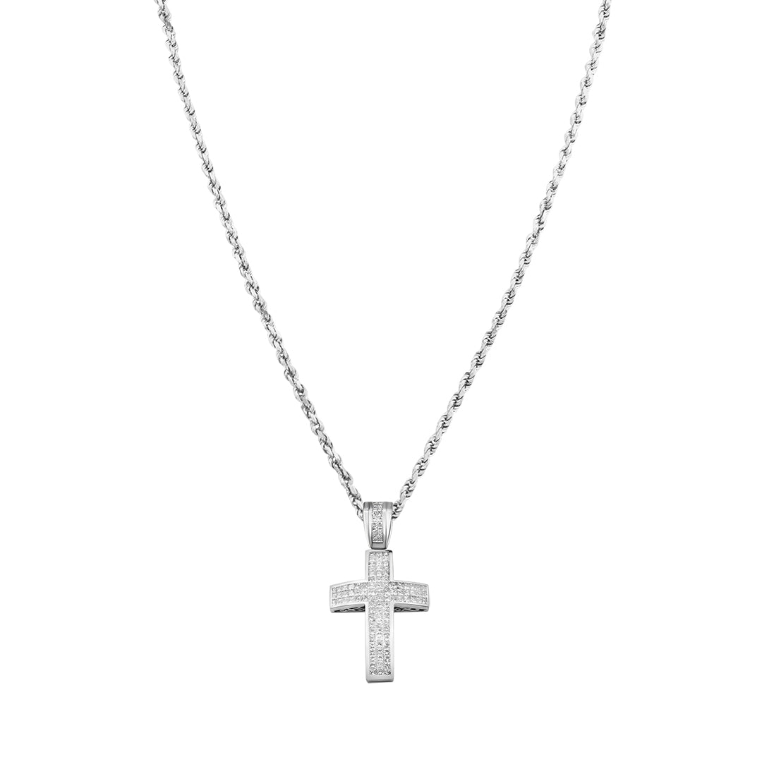 Diamond Princess Cut Cross Pendant