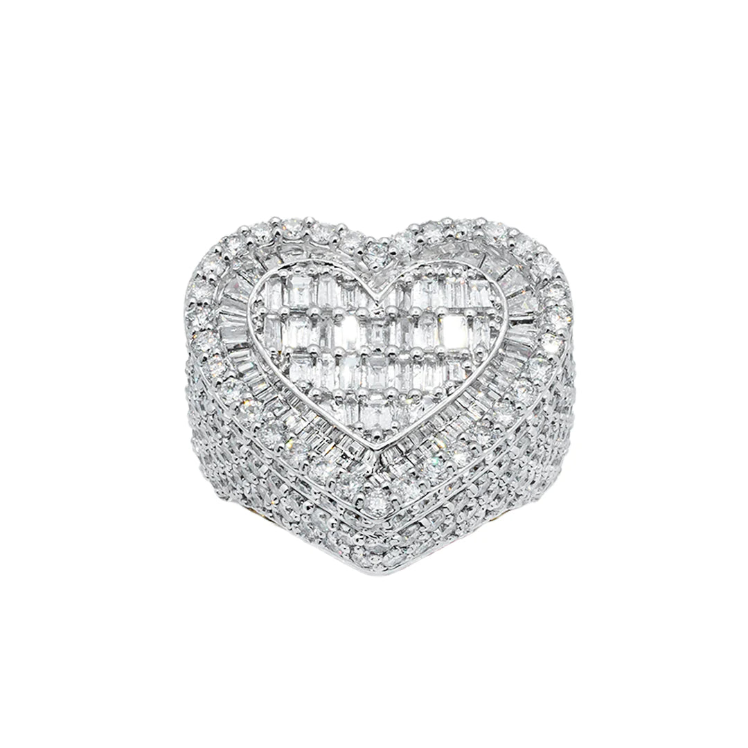 14k White Gold Baguette Diamond Heart Ring 6.43ctw