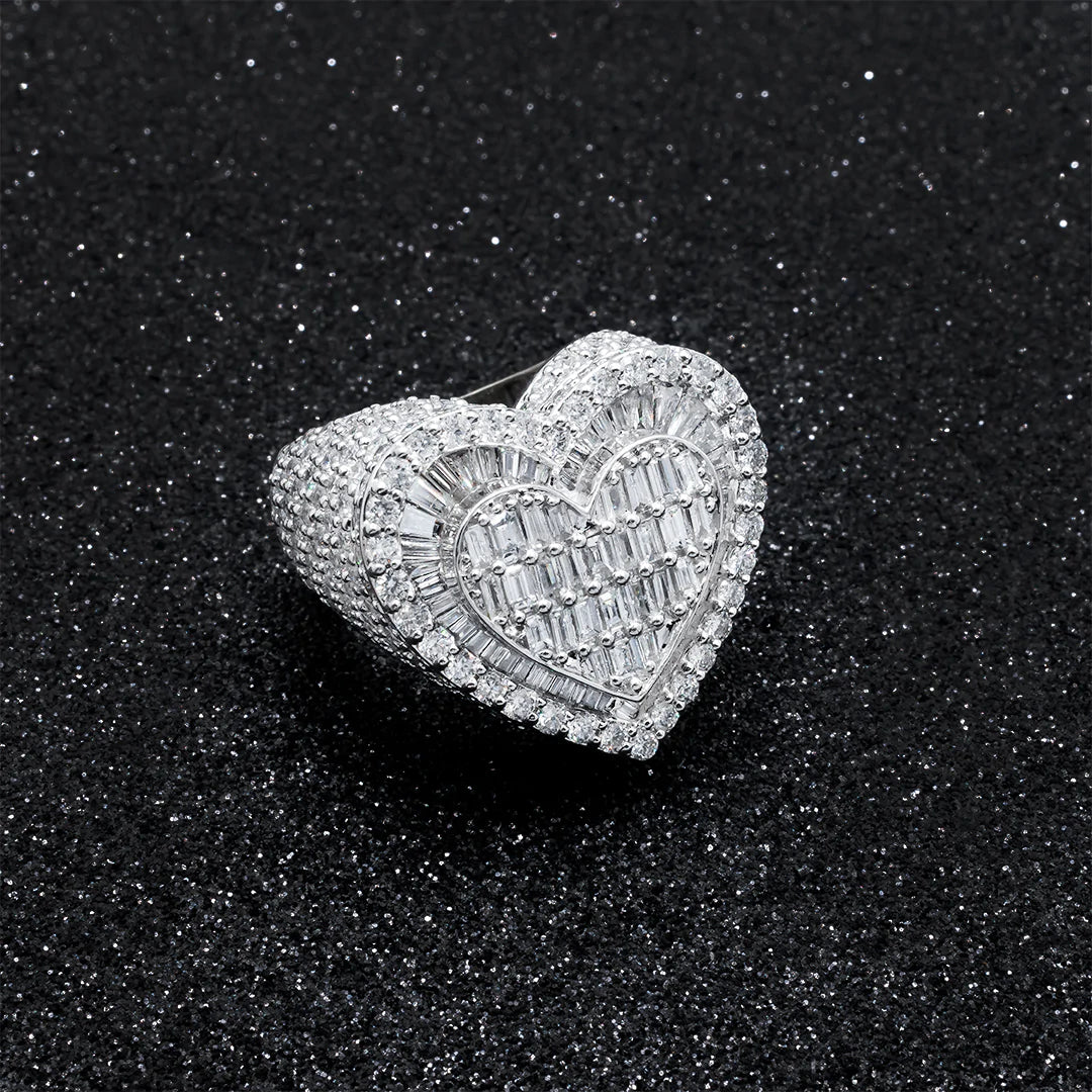 14k White Gold Baguette Diamond Heart Ring 6.43ctw