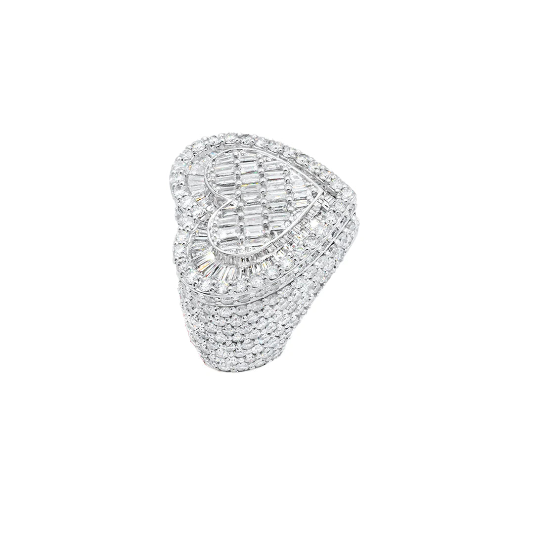 14k White Gold Baguette Diamond Heart Ring 6.43ctw