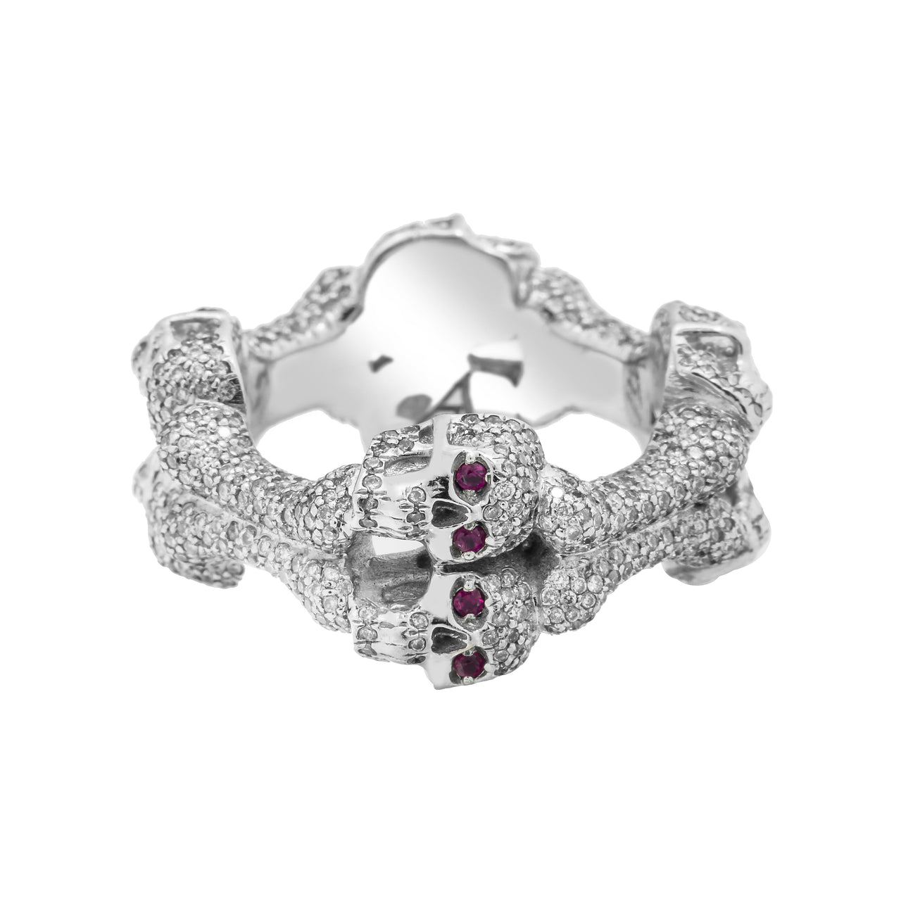 14k White Gold Diamond Skull Ring 2.81 Ctw