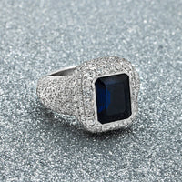 Thumbnail for 14k White Gold Mens Diamond Blue Sapphire Ring 3.60 ctw