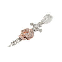 Thumbnail for 10k Two Tone Rose and White Gold Diamond Skull Dagger Pendant 3.59 ctw