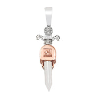 Thumbnail for 10k Two Tone Rose and White Gold Diamond Skull Dagger Pendant 3.59 ctw
