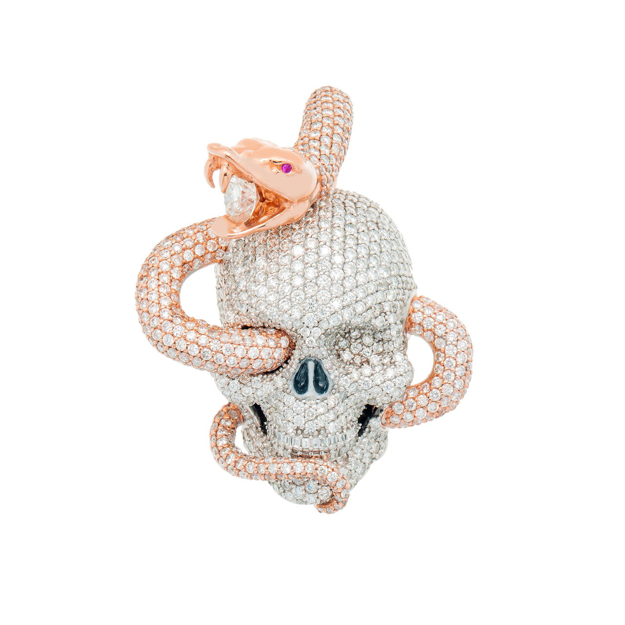 14k Two-Tone Skull and Snake Pendant  4.20 ctw