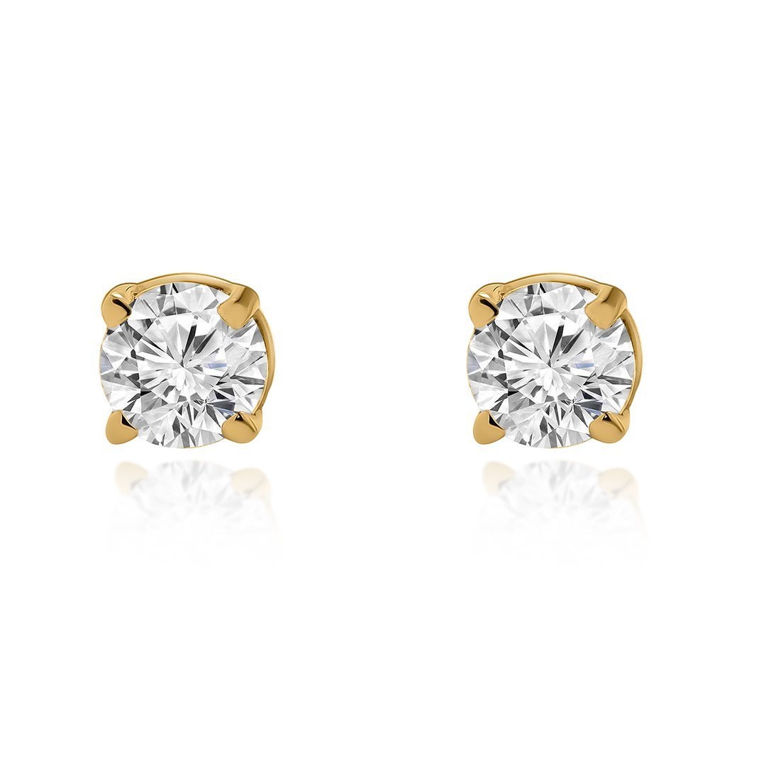 14k Yellow Gold Classic Diamond Solitaire Stud Earrings 0.38 Ctw