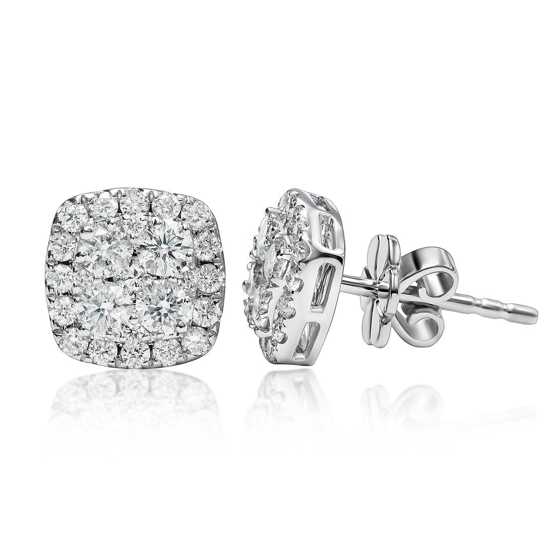 Aretes de diamantes en racimo cuadrado de 18 k, 0,83 quilates