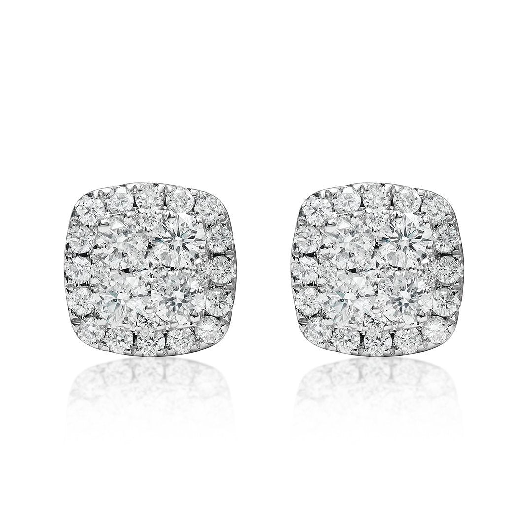 Aretes de diamantes en racimo cuadrado de 18 k, 0,83 quilates