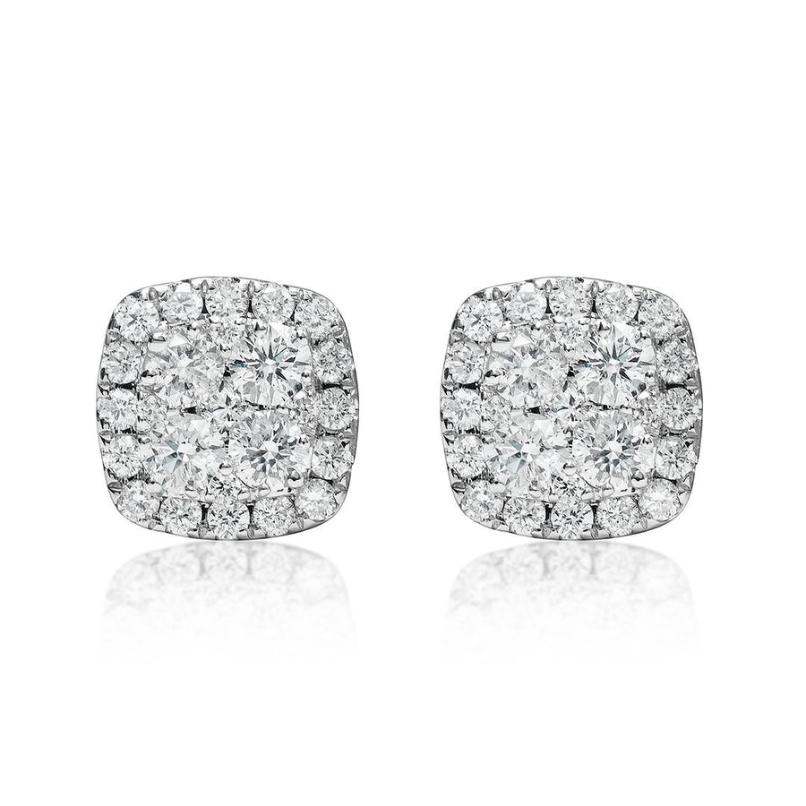 Aretes de diamantes en racimo cuadrado de 18 k, 0,83 quilates
