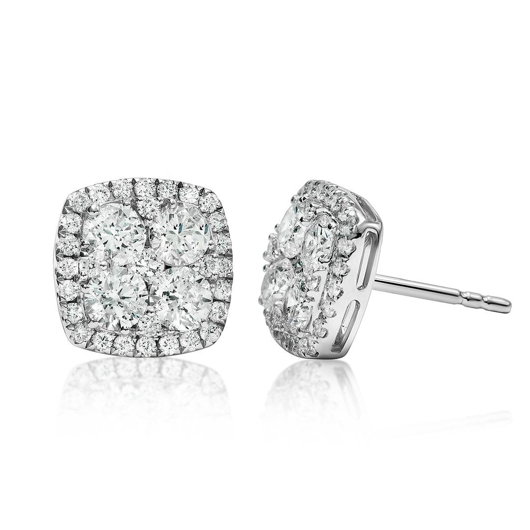 Pendiente de diamantes en racimo cuadrado de 18 k, 1,99 quilates