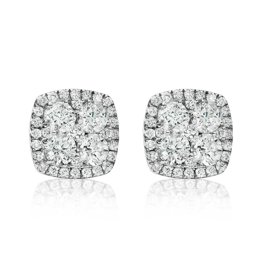 Pendiente de diamantes en racimo cuadrado de 18 k, 1,99 quilates