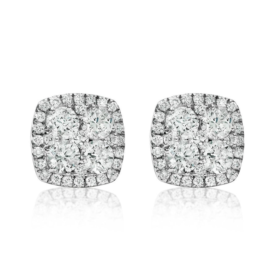 Pendiente de diamantes en racimo cuadrado de 18 k, 1,99 quilates
